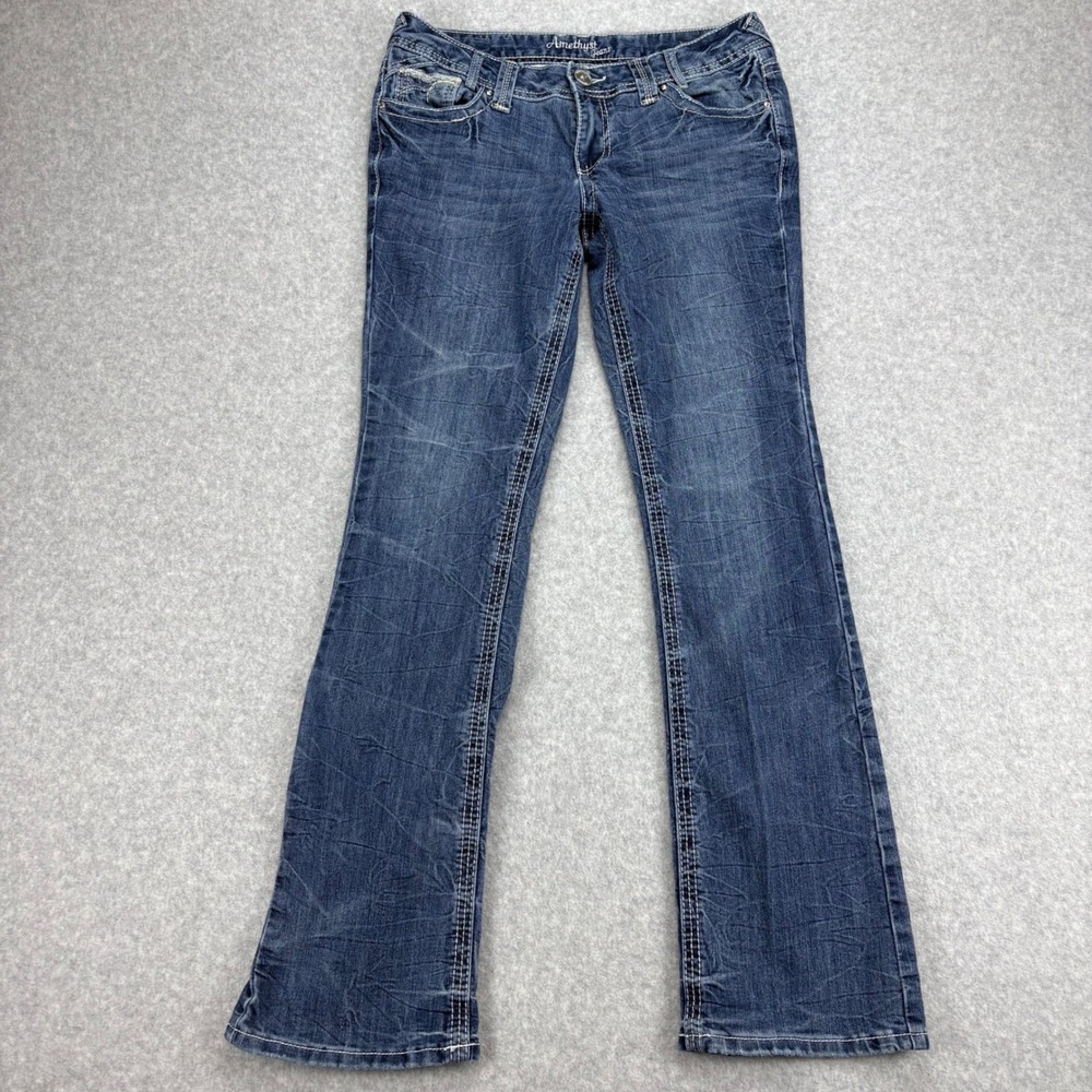 Amethyst Jeans Womens 9 Blue Flare Leg Low Rise Stretch Denim Y2K McBling Retro